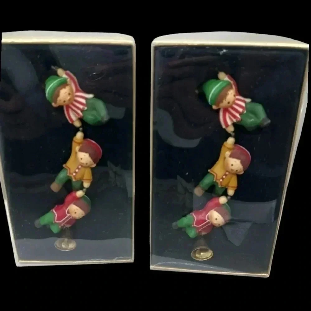 Hallmark elfin antics 1980 christmas ornament set of 2